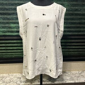 Sam Edelman Women’s Semi Sheer White Sleeveless Bejeweled Front‎ Blouse Large
